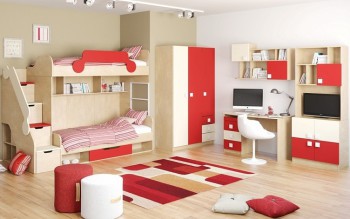Детская комната Бэрри (Бежевый/Красный/корпус Клен) в Болотном - bolotnoe.mebel54.com | фото