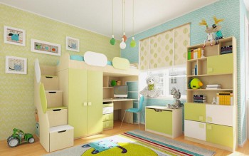 Детская комната Эппл (Зеленый/Белый/корпус Клен) в Болотном - bolotnoe.mebel54.com | фото