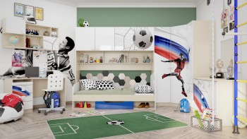 Детская комната Футбол ЧМ (Белый/Синий/корпус Клен) в Болотном - bolotnoe.mebel54.com | фото
