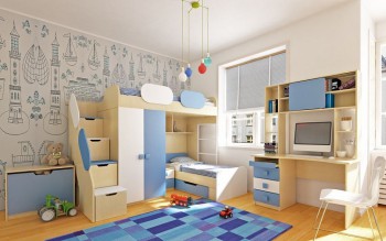 Детская комната Скай (Синий/Белый/корпус Клен) в Болотном - bolotnoe.mebel54.com | фото