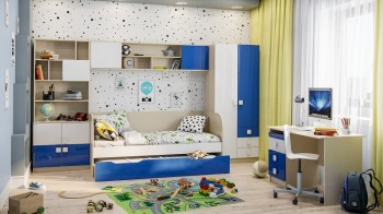 Детская комната Скай Люкс (Синий/Белый/корпус Клен) в Болотном - bolotnoe.mebel54.com | фото