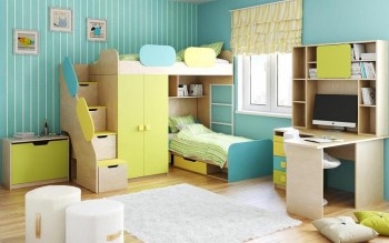 Детская комната Смайли (Желтый/Голубой/Зеленый/корпус Клен) в Болотном - bolotnoe.mebel54.com | фото