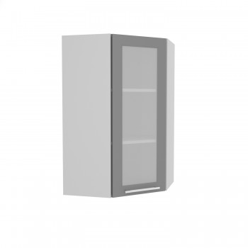 Капри ВПУС 550 шкаф верхний угловой со стеклом высокий (Липа белый/корпус Серый) в Болотном - bolotnoe.mebel54.com | фото