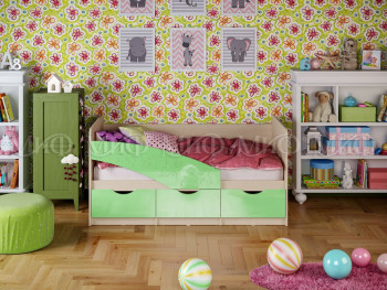 Кровать Бабочки 1,6м (Салатовый металлик) в Болотном - bolotnoe.mebel54.com | фото