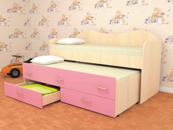 Кровать детская Нимфа двухместная 2.0 Дуб молочный/Розовый в Болотном - bolotnoe.mebel54.com | фото