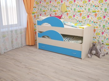 Кровать детская Радуга 1600 Млечный дуб/Голубой в Болотном - bolotnoe.mebel54.com | фото