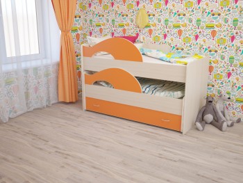 Кровать детская Радуга 1600 Млечный дуб/Оранжевый в Болотном - bolotnoe.mebel54.com | фото