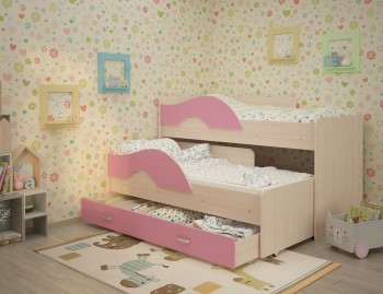 Кровать детская Радуга 1600 Млечный дуб/Розовый в Болотном - bolotnoe.mebel54.com | фото