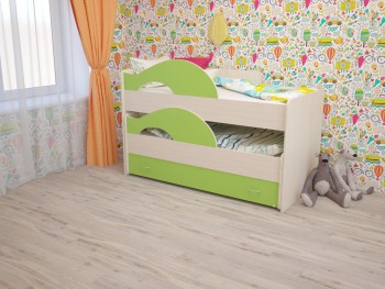 Кровать детская Радуга 1600 Млечный дуб/Салатовый в Болотном - bolotnoe.mebel54.com | фото