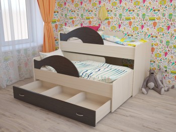 Кровать детская Радуга 1600 Млечный дуб/Венге в Болотном - bolotnoe.mebel54.com | фото