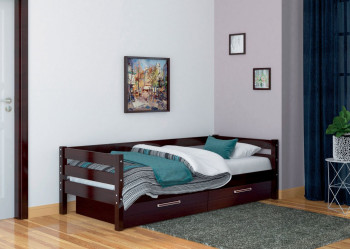 Кровать одинарная ГЛОРИЯ из массива сосны  900*2000 (Орех Тёмный) в Болотном - bolotnoe.mebel54.com | фото
