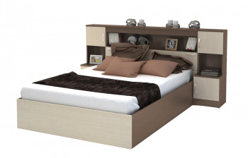 Кровать с прикроватным блоком КР 552 Спальня Basya (шимо темный/шимо светлый) в Болотном - bolotnoe.mebel54.com | фото