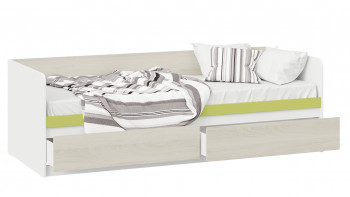 Кровать «Сканди» с 2 ящиками Дуб Гарден/Белый/Зеленый в Болотном - bolotnoe.mebel54.com | фото