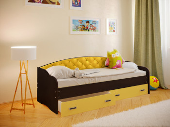 Кровать Софа-7 с мягкой спинкой (800х1900) Венге/Желтый в Болотном - bolotnoe.mebel54.com | фото
