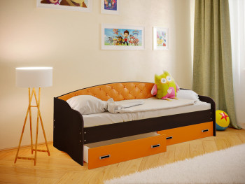 Кровать Софа-7 с мягкой спинкой (800х1900) Венге/Оранжевый в Болотном - bolotnoe.mebel54.com | фото
