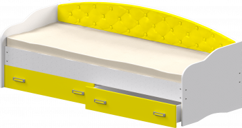 Кровать Софа-7 с мягкой спинкой (800х2000) Белый/Желтый в Болотном - bolotnoe.mebel54.com | фото