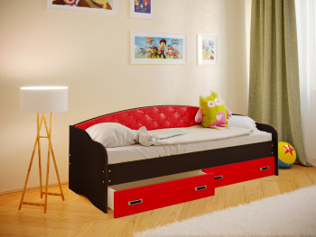 Кровать Софа-7 с мягкой спинкой (800х2000) Венге/Красный в Болотном - bolotnoe.mebel54.com | фото
