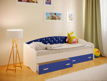 Кровать Софа-7 с мягкой спинкой со стразами (800х1900) Белый/Синий в Болотном - bolotnoe.mebel54.com | фото