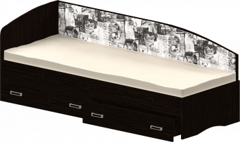 Кровать Софа-9 с мягкой спинкой с рисунком Милана (900х2000) Венге в Болотном - bolotnoe.mebel54.com | фото