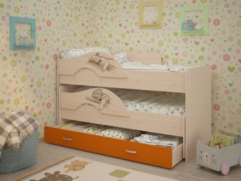 Кровать выкатная Радуга-Сафари детская 1600 Млечный дуб/Оранжевый в Болотном - bolotnoe.mebel54.com | фото