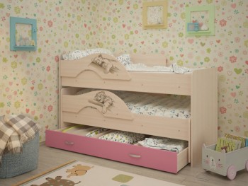 Кровать выкатная Радуга-Сафари детская 1600 Млечный дуб/Розовый в Болотном - bolotnoe.mebel54.com | фото