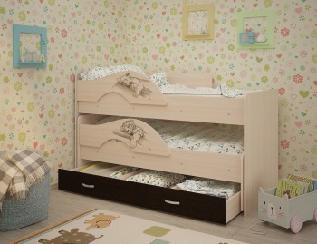 Кровать выкатная Радуга-Сафари детская 1600 Млечный дуб/Венге в Болотном - bolotnoe.mebel54.com | фото