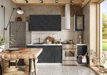 Кухонный гарнитур Нувель 1800мм белый/бетон черный в Болотном - bolotnoe.mebel54.com | фото