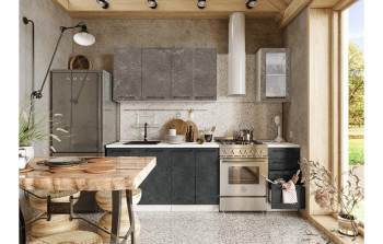 Кухонный гарнитур Нувель 1800мм белый/бетон коричневый/бетон черный в Болотном - bolotnoe.mebel54.com | фото