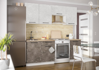 Кухонный гарнитур Нувель 2100мм белый/бетон коричневый в Болотном - bolotnoe.mebel54.com | фото