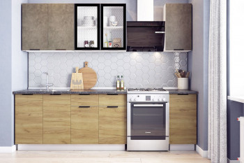 Кухонный гарнитур Стоун 2.0 (белый/камень темно-серый/акация светлая) в Болотном - bolotnoe.mebel54.com | фото