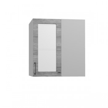 Лофт ПУС 650 шкаф верхний угловой со стеклом (Дуб майский/корпус Серый) в Болотном - bolotnoe.mebel54.com | фото