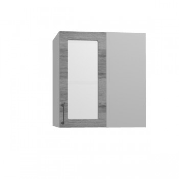Лофт ПУС 650 шкаф верхний угловой со стеклом (Дуб цикорий/корпус Серый) в Болотном - bolotnoe.mebel54.com | фото