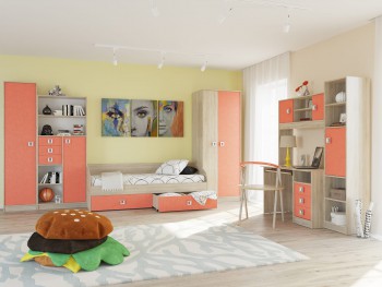 Спальный гарнитур для детской Сити Дуб сонома/Аква в Болотном - bolotnoe.mebel54.com | фото