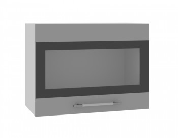 Норд ШВГС 600 Шкаф верхний горизонтальный со стеклом (Софт черный/корпус Белый) в Болотном - bolotnoe.mebel54.com | фото