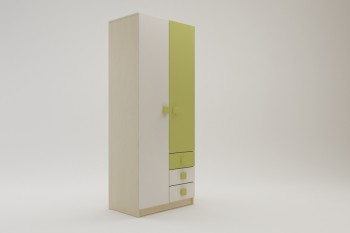 Шкаф 2-х створчатый с ящиками Эппл (Зеленый/Белый/корпус Клен) в Болотном - bolotnoe.mebel54.com | фото