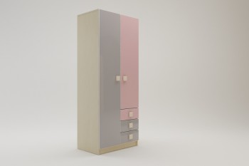 Шкаф 2-х створчатый с ящиками Грэйси (Розовый/Серый/корпус Клен) в Болотном - bolotnoe.mebel54.com | фото