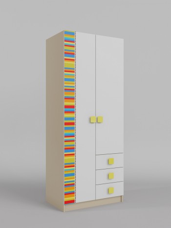 Шкаф 2-х створчатый с ящиками Клаксон без машинок (Белый/корпус Клен) в Болотном - bolotnoe.mebel54.com | фото