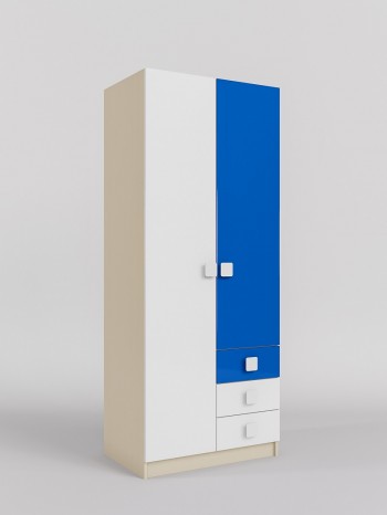Шкаф 2-х створчатый с ящиками Скай люкс (Синий/Белый/корпус Клен) в Болотном - bolotnoe.mebel54.com | фото
