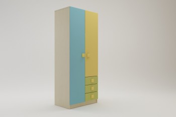 Шкаф 2-х створчатый с ящиками Смайли (Желтый/Голубой/Зеленый/корпус Клен) в Болотном - bolotnoe.mebel54.com | фото
