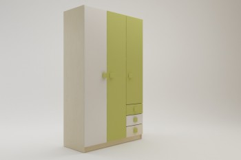 Шкаф 3-х створчатый с ящиками Эппл (Зеленый/Белый/корпус Клен) в Болотном - bolotnoe.mebel54.com | фото