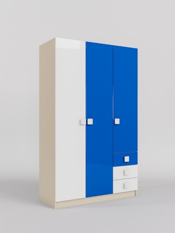 Шкаф 3-х створчатый с ящиками Скай люкс (Синий/Белый/корпус Клен) в Болотном - bolotnoe.mebel54.com | фото