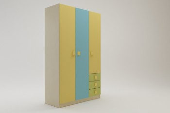 Шкаф 3-х створчатый с ящиками Смайли (Желтый/Голубой/Зеленый/корпус Клен) в Болотном - bolotnoe.mebel54.com | фото