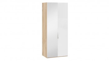 Шкаф для одежды с 1 глухой и 1 зеркальной дверями левый «Эмбер» Яблоня Беллуно/Белый глянец в Болотном - bolotnoe.mebel54.com | фото