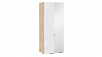 Шкаф для одежды с 1 глухой и 1 зеркальной дверями правый «Эмбер» Яблоня Беллуно/Белый глянец в Болотном - bolotnoe.mebel54.com | фото