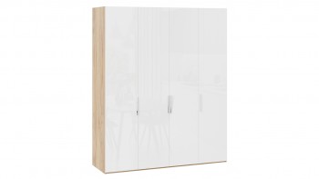 Шкаф для одежды с 4 глухими дверями «Эмбер» Яблоня Беллуно/Белый глянец в Болотном - bolotnoe.mebel54.com | фото