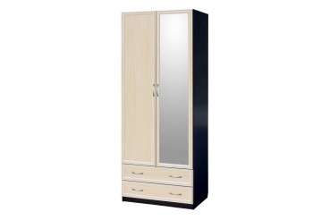 Шкаф для платья и белья 2-х дверный с профилем МДФ с 1 зеркалом Венге/Дуб выбеленный в Болотном - bolotnoe.mebel54.com | фото
