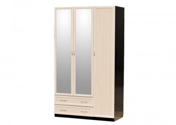 Шкаф для платья и белья 3-х дверный с профилем МДФ с 2 малыми зеркалами Венге/Дуб выбеленный в Болотном - bolotnoe.mebel54.com | фото