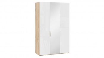 Шкаф комбинированный с 2 глухими и 1 зеркальной дверями правый «Эмбер» Яблоня Беллуно/Белый глянец в Болотном - bolotnoe.mebel54.com | фото