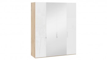 Шкаф комбинированный с 2 глухими и 2 зеркальными дверями «Эмбер» Яблоня Беллуно/Белый глянец в Болотном - bolotnoe.mebel54.com | фото
