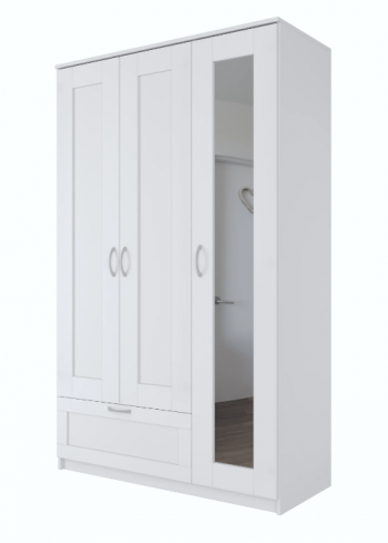 Шкаф трехдверный Сириус с зеркалом и 1 ящиком белый в Болотном - bolotnoe.mebel54.com | фото